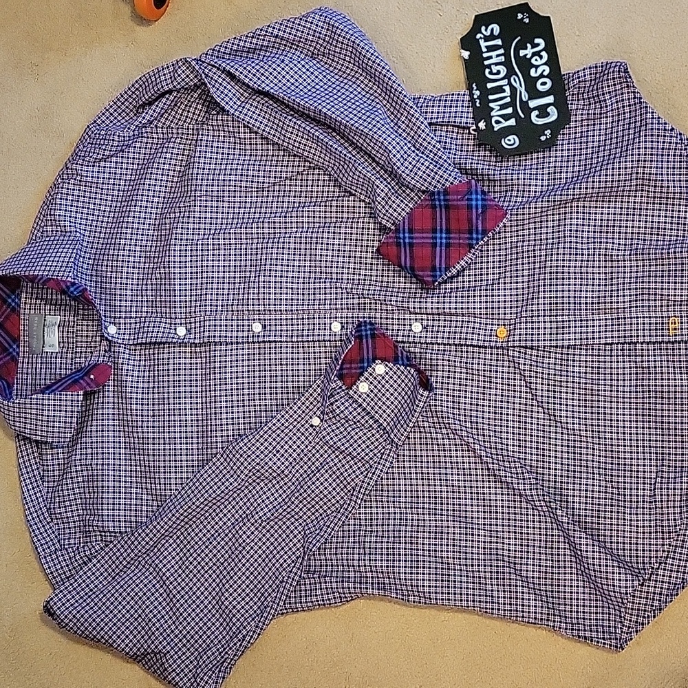 Thomas Dean Multicolor Checkered Shirt XL Blue Red
